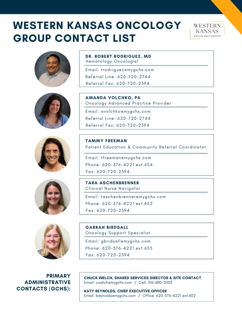 Western Kansas Oncology Group Contact List, Team, WKOG, Referrals, Support Specialist